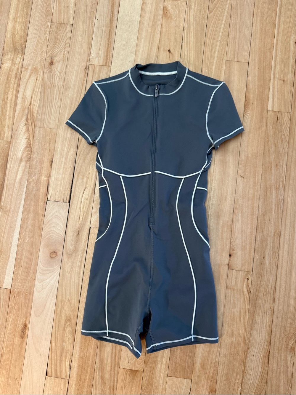 Lululemon Short-Sleeve One-Piece Romper - Charcoal with White Piping